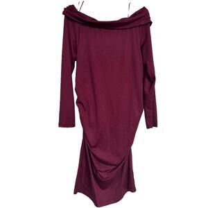Nine Britton Off Shoulder Ruched Dress Burgundy Size L NWT